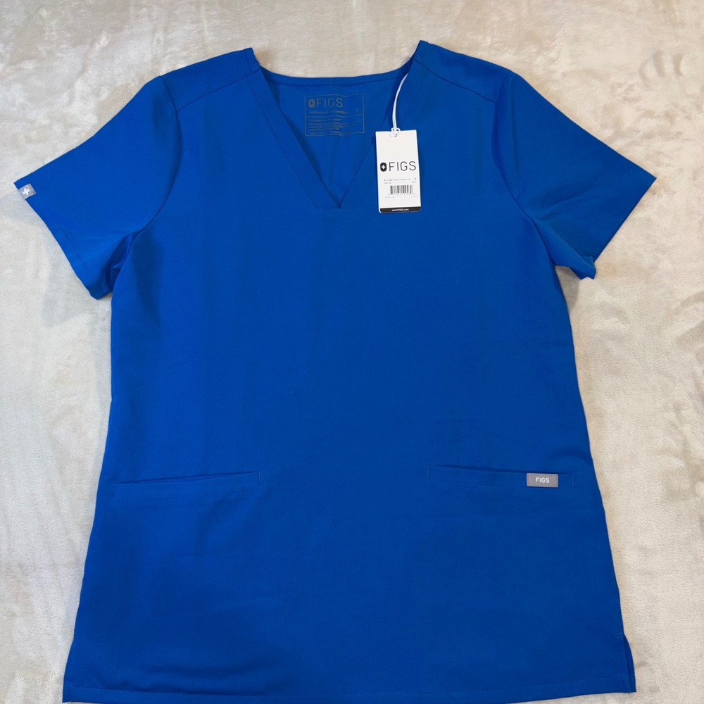 FIGS Casma Three-Pocket Scrub Top Royal Blue V-Neck Technical Collection S